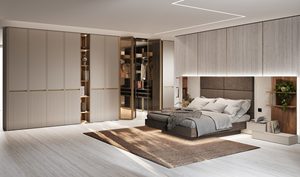 Luxury Modern Bedroom Furniture Set Italian Style Wooden Double <b>Bed</b> Wardrobe with <b>Led</b> Backlit Boiserie Wall Panel - Product Image 2