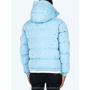 Bleu Hommes Bubble Puffer Veste Haute Qualité Hiver Surdimensionné Amovible À Capuche Designer Puffy Manteau en vente entière Taux OEM - Product Image 6