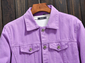 เสื้อโค้ทคาวบอยสำหรับผู้ชายเสื้อแจ็กเก็ตยีนส์แขนยาวทรงหลวมสีส้มสีม่วงแต่งแนวสตรีทแฟชั่นฤดูใบไม้ร่วง - Product Image 5