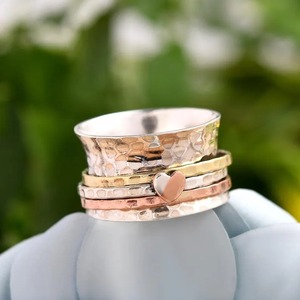 Handcrafted Mixed Metal <b>Spinner</b> <b>Ring</b> Sterling Silver with Brass and Copper <b>Spinners</b> for Daily Comfort Available for Good Price - Product Image 2