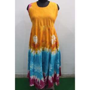 Robe longue en coton tie-dye pour femme, élégante, style bohème hippie, plage, été, taille élastique, respirante, longueur genou, tenue décontractée - Product Image 1