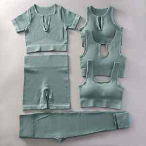 Conjunto de ropa de gimnasia de dos piezas para mujer, camiseta sin mangas y mallas, conjunto de Fitness, ropa de entrenamiento OEM personalizada para mujer, Yoga Se - Product Image 6