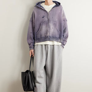 Sweat à capuche oversize pour homme hiver 2025, poches effet usé, molleton de coton épais, pull streetwear vintage, lavage monkey - Product Image 4