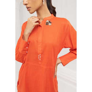 เสื้อทูนิคผ้าแจ็คการ์ดย้อมสีสนิมสำหรับผู้หญิง - Product Image 2