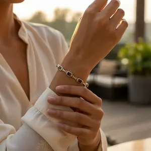 Brazalete de Plata 925 con Ojo de Tigre para Mujer, Joyería de Moda con Piedras Preciosas - Product Image 2