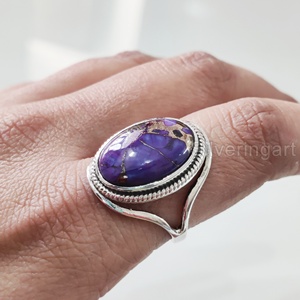 Anillo para mujer Natural púrpura cobre turquesa piedra preciosa diciembre piedra natal diseñador banda joyería hecha a mano 925 anillo de plata esterlina - Product Image 4
