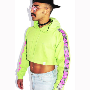 Top corto con estampado de pantalla de seda Heavyweight 450 GSM sin cuerda de gran tamaño 100% algodón gráfico 3D Puff estampado recortado Sudadera con capucha para - Product Image 3