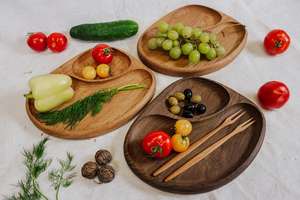 Plato de cena de madera sostenible con bandeja de bambú para cenas informales y cenas de celebración de fiestas de la India - Product Image 3