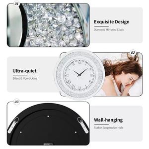 AK Brass Diamond & Metal Round <b>Wall</b> <b>Clock</b> in Nickel Finished Modern Style <b>Clock</b> For Hotel <b>Decor</b> / Living Room <b>Decor</b> - Product Image 4