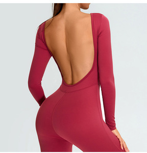 Combinaison de yoga pour femme, taille haute, manches longues, avec broderie, séchage rapide, pour la salle de sport - Product Image 3
