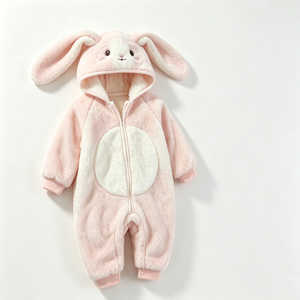 Combinaison bébé en peluche rose personnalisée, combinaison à capuche en polaire, costume de lapin pour nouveau-né, combinaison de neige en peluche douce pour bébé - Product Image 1