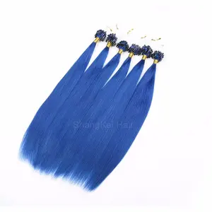 Latest Design 12A Remy Virgin Human Hair Blue Color Easy Micro Ring/Links/Loop/Beads Hair Extensions 1g/strand Hair For Women
