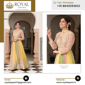 Design moderne élégant Look classique Georgette & Chinon Broderie lourde Travail Long Anarkali Costume Collection au meilleur prix - Product Image 3