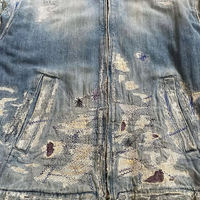 Veste en jean vintage sur mesure OEM pour hommes, denim délavé à l'acide, broderie de boutons, streetwear patchwork pour l'hiver