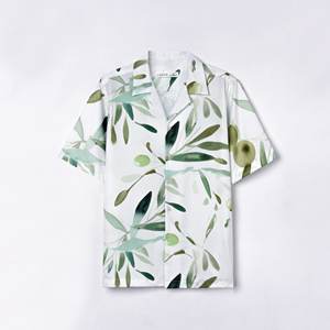 Camisa de Manga Corta con Cuello Tipo Chaleco TST 8144, Color Verde Oliva, Tela de Seda Diagonal - Product Image 1