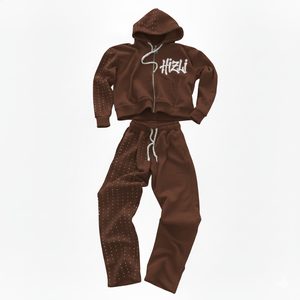 Survêtement en molleton d'hiver personnalisé avec strass pour homme, de haute qualité, vintage, avec patchs usés, sweat-shirt à fermeture éclair en coton, pantalon de survêtement - Product Image 4