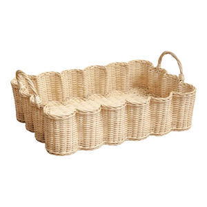 Bandeja de servicio de ratán ondulado tejida a mano, cesta de almacenamiento de mimbre Natural, organizador decorativo para cocina, comedor, mesa de centro - Product Image 1