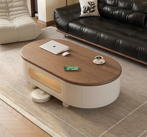 <span class=keywords><strong>Tavolino</strong></span> da Caffè Ovale Estensibile <span class=keywords><strong>e</strong></span> Sollevabile in Stile Crema con Vano Portaoggetti per Soggiorno - Product Image 3