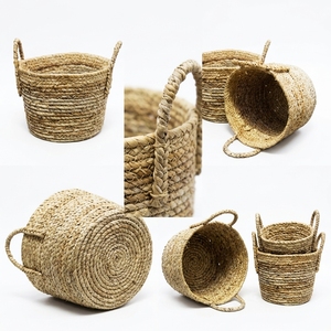Juego de Cestas de Almacenamiento de Seagrass Tejidas a Mano Naturales, Cubierta Redonda para Macetas, Organizador de Lavandería, Decoración, Diseño Artístico Puro para Habitaciones - Product Image 3