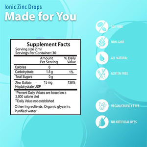 Gouttes liquides de soutien immunitaire au zinc ionique Private Lbael, haute puissance, offrant un soutien à la digestion et au système gastro-intestinal, gouttes liquides de zinc - Product Image 2