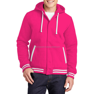Slim Fit Cotton Fleece Varsity <b>Jacket</b> for <b>Men</b> with Modern Ribbed Trim and Casual Athletic Style - Product Image 1