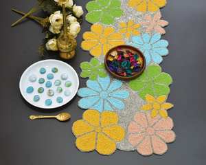 Camino de mesa con cuentas multicolor floral hecho a mano elegante decoración de mesa de comedor para Halloween - Product Image 3
