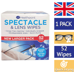Lingettes pour lunettes et lentilles Healthpoint 52S, produit de soin des lunettes de qualité supérieure - Product Image 1