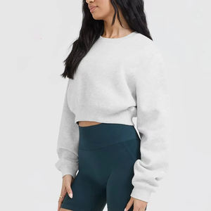 Sudadera con capucha de algodón para mujer Entrenamiento ligero Deportes Cuello redondo Crop Top Sudadera recortada casual,streetwear,Drop Shoulder,Knitted - Product Image 5