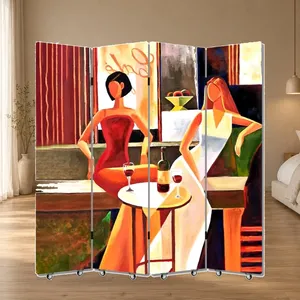 Separador de ambientes plegable de lona de doble cara con diseño de Vino Tinto y Mujeres - Product Image 2