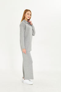 Ensemble de tricot uni à fermeture éclair deux pièces vêtements de sport surdimensionnés tenue quotidienne ensemble de survêtement à manches longues ensemble de tricot double élégant - Product Image 4