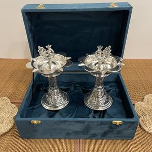 DIYA et lampe en argent plaqué, sculptés à la main, (PAIRE), petit modèle - Product Image 3