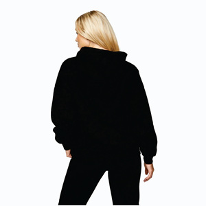 Sudadera con Capucha Extra Grande para Mujer, Corte Holgado, 80% Algodón, 20% Poliéster, Diseño Lineal Arqueado, Color Negro - Product Image 2