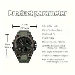 Montre-bracelet LED d'extérieur pour homme avec grand affichage numérique et analogique, bracelet en résine et boîtier en ABS, fonction chronomètre - Product Image 2