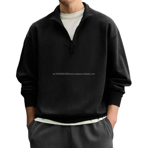 Diseño personalizado bordado en blanco peso pesado sudaderas Crop Quater Zip personalizado Vintage de gran tamaño Mock Neck sudadera para hombres - Product Image 5