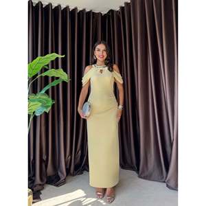 MissJANELL Vestido largo negro con aberturas en los hombros para mujer, elegante mezcla de poliéster y licra para fiestas y eventos nocturnos, elegante vestido largo - Product Image 4