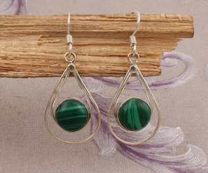 925 argent Sterling naturel Malachite ronde en forme de pierres précieuses boucles d'oreilles pour mariage filles boucle d'oreille - Product Image 6
