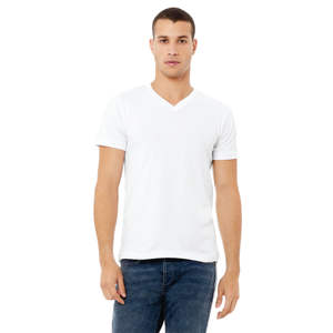 OEM Custom Unisex <b>White</b> V-Neck T-<b>Shirt</b> - 100% Airlume Cotton, 32 Single, 4.2 Oz, <b>Short</b> <b>Sleeve</b> - Product Image 1