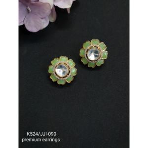 ต่างหูดอกไม้ทำด้วยมือเคลือบสีเขียวและหินคริสตัลเป็นศูนย์กลางเครื่องประดับที่สง่างามสำหรับผู้หญิงชุดปาร์ตี้ - Product Image 4