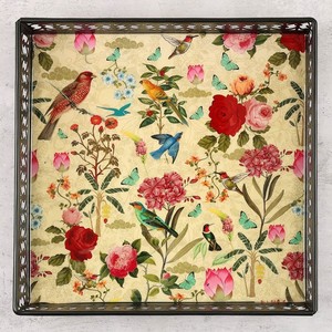 Plateau de service à motif floral décoratif, design d'inspiration vintage, finition lisse, accent élégant pour table basse, décoration intérieure - Product Image 4