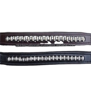 Banda para cejas de caballo de cuero de canal vacío con acabado Premium marrón negro personalizada con perla plateada y cristal decorativo ostentoso - Product Image 1