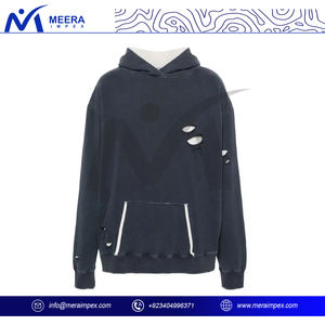 Raw Finish Distressed Hoodie for Men - Grunge-Inspired Cotton Blend Sweatshirt with Ripped <b>Detailing</b>, Faded Wash - Product Image 2