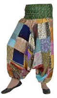 Sari en soie Patchwork Ali baba plage grande taille sarouel Yoga pantalon Afghani pantalon Capri peintures amples danse du ventre sarouel femmes