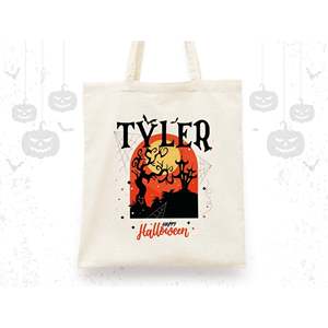 Bolsas de Regalo de Algodón Reciclable con Logotipo del Festival de Halloween Impreso Personalizadas con Nombre para Niños - Product Image 4