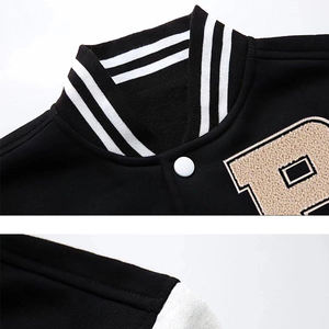 Veste universitaire en cuir et laine pour homme, col montant avec logo frontal, veste de baseball pour homme, couleurs personnalisées OEM - Product Image 4