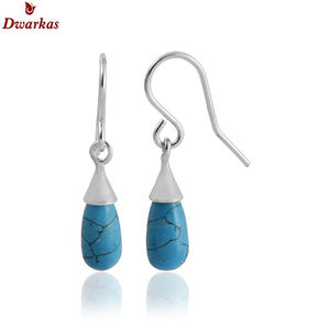 Pendientes de Plata de Ley 925 con Piedras Preciosas Turquesa Teñida en Bisel, Venta Directa de Fábrica al por Mayor - Product Image 5