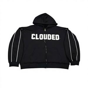 Ensemble de survêtement 2-en-1 zippé pour homme, personnalisé, respirant, en mélange polyester/coton épais, avec logo brodé et passepoil contrastant - Product Image 3