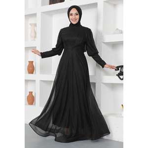 ชุดราตรีซิปประดับกลิตเตอร์ คอสูง ไซส์ XL ยาวลากพื้น สไตล์โรแมนติกสำหรับงานทางการ พร้อมชายกระโปรงยาว - Product Image 6