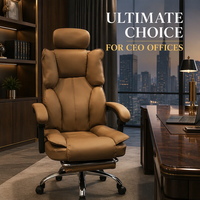 Chaise de bureau de direction Ultimate Comfort avec repose-pieds rétractable - Chaise de bureau inclinable de qualité supérieure en cuir marron pour bureau haut de gamme
