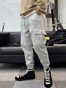 กางเกงซักได้สำหรับผู้ชายกางเกงเอวสูงแบบลำลองผ้าคอตตอนนุ่มสบายสไตล์คาร์โก้ - Product Image 2