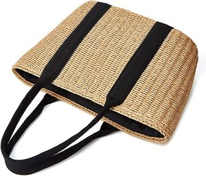 Sac fourre-tout en paille pour femmes grande capacité Shopping fourre-tout bohème sac à bandoulière voyage sac de plage avec doublure OEM - Product Image 3